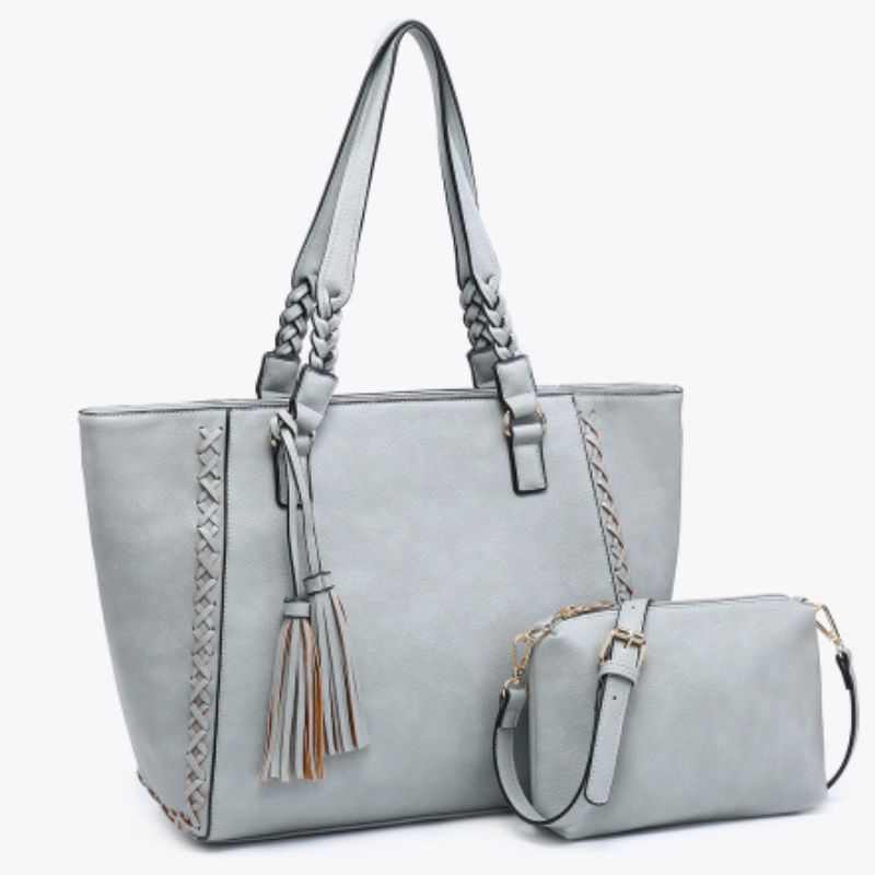 Lisa Braided Tote Grey Blue